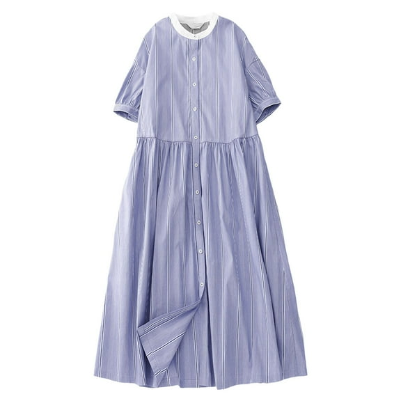Dpytoraw Short Sleeved Dress For Women Striped Mid Length Shirt Dress Women’s Sustainable Organic Cotton Dresses