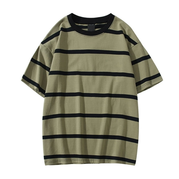 Dpytoraw Short Sleeved Oversized T Shirt Men's And Women's Round Neck Color Blocked Striped Top Big and Tall T-Shirts Green M