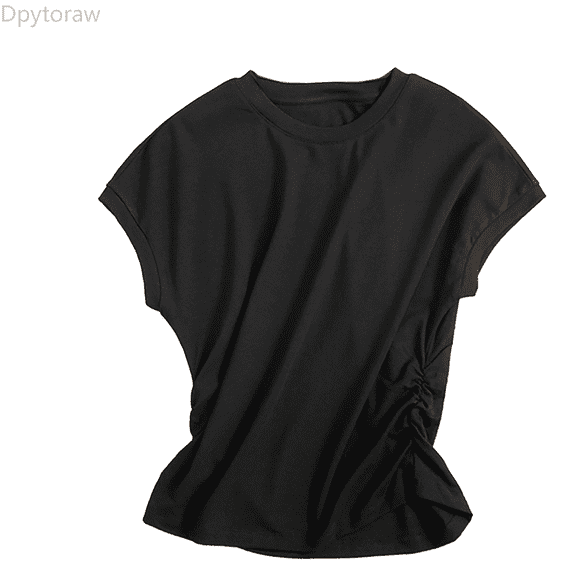 Dpytoraw Silk Knit Top For Girls Elegant Waist Design Flutter Sleeve Blouse With Ruffle Detail Slim Fit Round Neck Shirt Girls Tee Size Black 16-17 Years