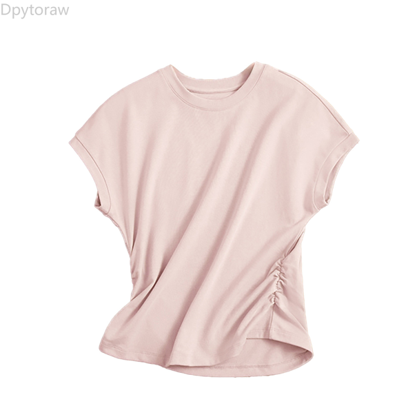 Dpytoraw Silk Knit Top For Girls Elegant Waist Design Flutter Sleeve Blouse With Ruffle Detail Slim Fit Round Neck Shirt Girls Tee Size Pink 14-15 Years