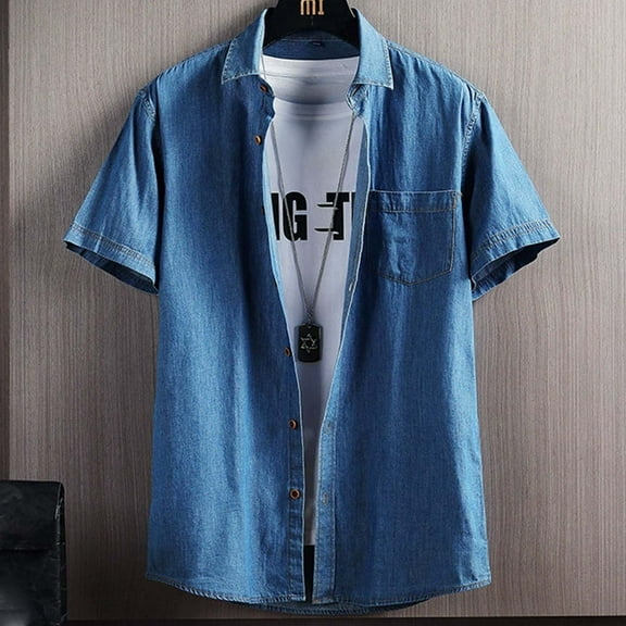 Dpytoraw Slim Fit Washed Denim Shirt For Men Short Sleeved And Lightweight For Summer Wear Men’s Plaid Shirts
