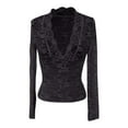 thumbnail image 1 of Dpytoraw Solid Color Slim Fit V Neck Long Sleeve Lace Camisole Top, 1 of 4