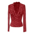 thumbnail image 1 of Dpytoraw Solid Color Slim Fit V Neck Long Sleeve Lace Camisole Top, 1 of 3