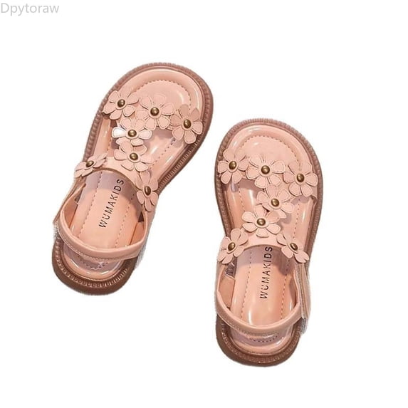 Dpytoraw Spring And Summer Children's Girls' Floral Leather Distressed Style Sandals Shoes Girls Sandals For Wedding Size 4.5-5 Years