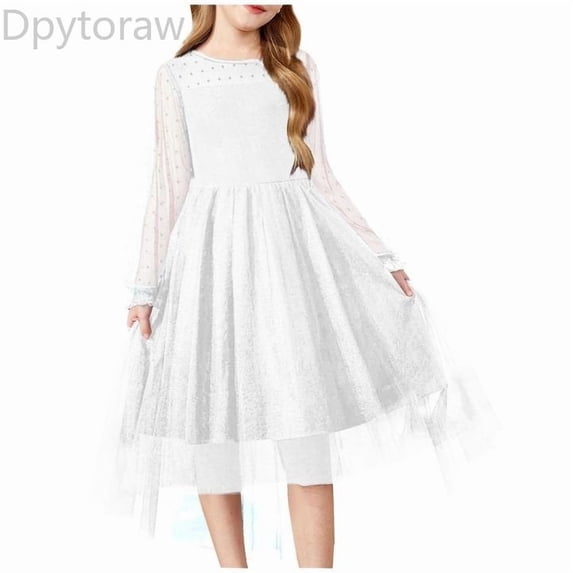 Dpytoraw Spring Long Sleeved Girls' Dress Mesh Princess Dress Girls Tulle Dresses Size 7-8 Years