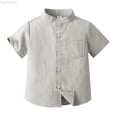 thumbnail image 1 of Dpytoraw Spring Summer Boys Short Sleeved Shirt Solid Color Single Breasted Cotton Cardigan Children's Shirt Boys Short Sleeve Button Down Shirts Size 3-4 Years, 1 of 3