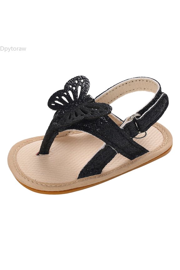 Spring And Summer Children Baby Todller Shoes Boys And Girls Sandals Pinch Toe Solid Color Shiny Bow Hook Loop Comfortable Childrens Flat Sole Sandals Size US:4