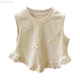 thumbnail image 1 of Dpytoraw Spring/Summer Girls Bow Short Vest Style Baby Lace Lace Patchwork Sleeveless Top Trend Girl Vest‌ Size White 3/100, 1 of 5