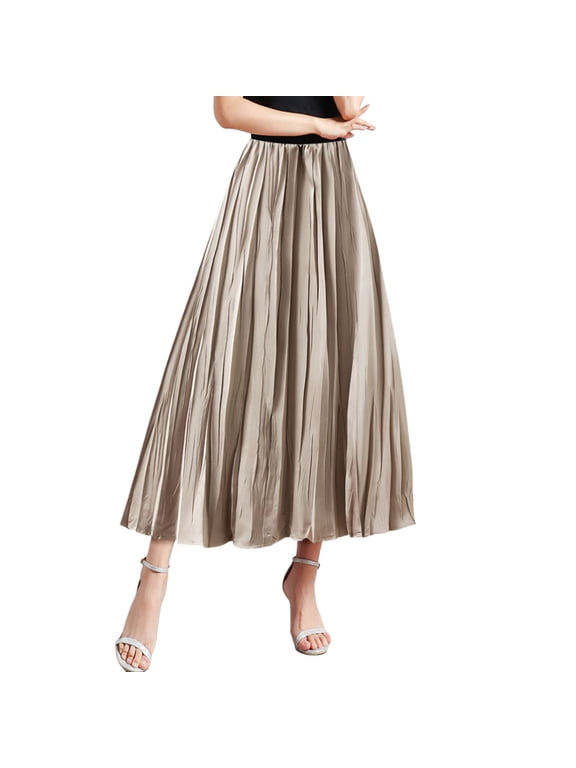 Streamer Pleated A Line Skirt Slim Elastic High Waist Loose Big Swing Skirt Women’s Button Down Denim Skirt Yellow