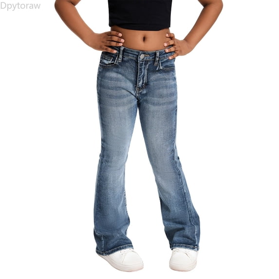 Dpytoraw Stretch Flare Jeans for Teen Girls, Fashion Denim Pants with Comfortable Fit and Bootcut Design Gray Size 8-9 Years