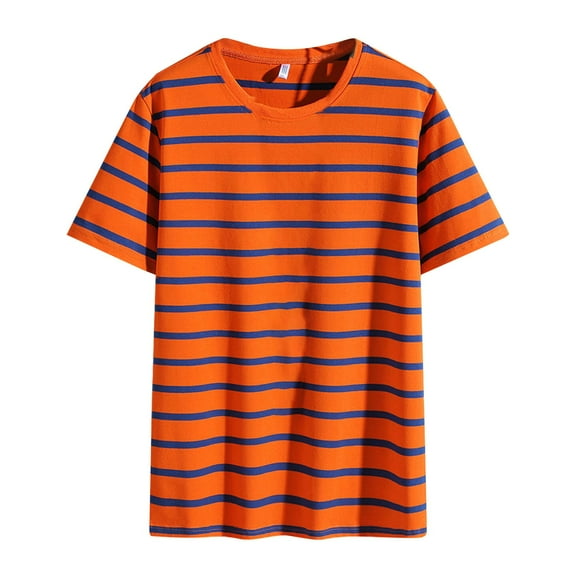 Dpytoraw Striped Men Casual Trend Business Foreign Trade Sports Color Blocked Round Neck Short Sleeved T Shirt Top Plain White T-Shirts Men Orange XXXL