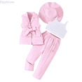 thumbnail image 1 of Dpytoraw Stylish Girls And Long Pants With Matching Hat For Formal And Casual Wear Elegant Outfit Ensemble For Toddler And Kids Children Back to school outfits 2026 Size Pink 3-4 Years, 1 of 4