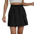 thumbnail image 1 of Dpytoraw Summer 2025 New Elastic Waist Drawstring Tooling Skirt Hot Cool High Waist Design Sense A Word Short Skirt Women’s Leather Mini Skirt Black, 1 of 3