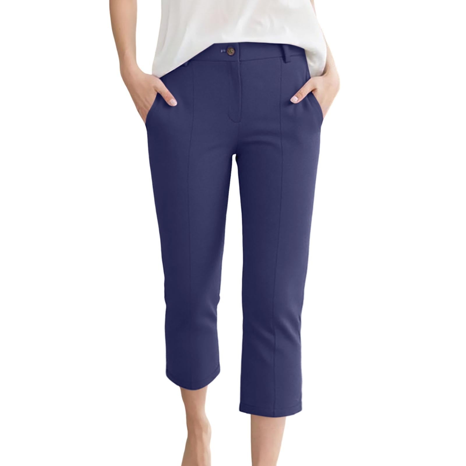 Dpytoraw Summer Casual Pants Women Fashion High Waist Solid Pocket ...