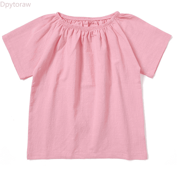 Dpytoraw Summer Clothing Baby Girls' Round Neck Plain Color And Linen T Shirt With Pure Texture Comfortable And Breathable Short Sleeved T Shirt Summer Girl Tops Size Pink 2-3 Years