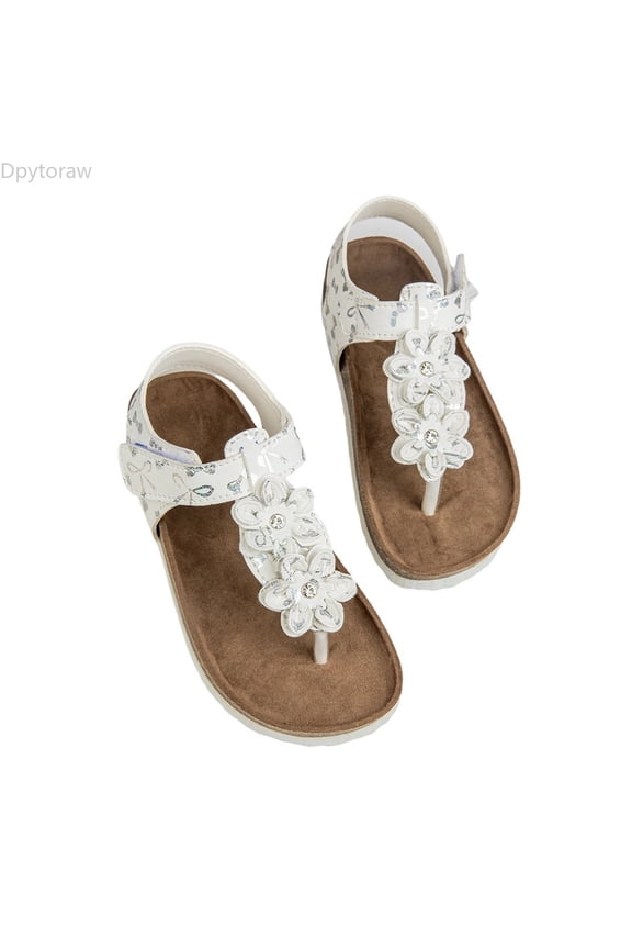Summer Girls' Large Sized Casual Open Toe Floral Slip On Cork Lightweight Beach Sandals Flip Flops Girls Sandals For Beach Size 9.5-10 Years