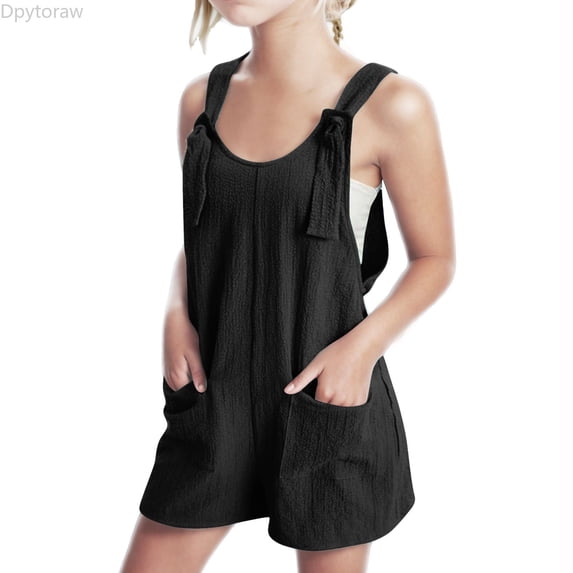 Dpytoraw Summer Solid Color Short Jumpsuit For Girls Girls Denim Overall Shorts Size 13-14 Years