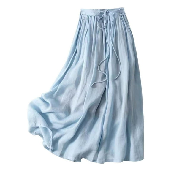 Dpytoraw Summer Women's Solid Color Linen Blend Midi Skirt Lightweight Draped Linen Length Skirt For Casual Wear Women’s Corduroy A-Line Midi Skirt Blue
