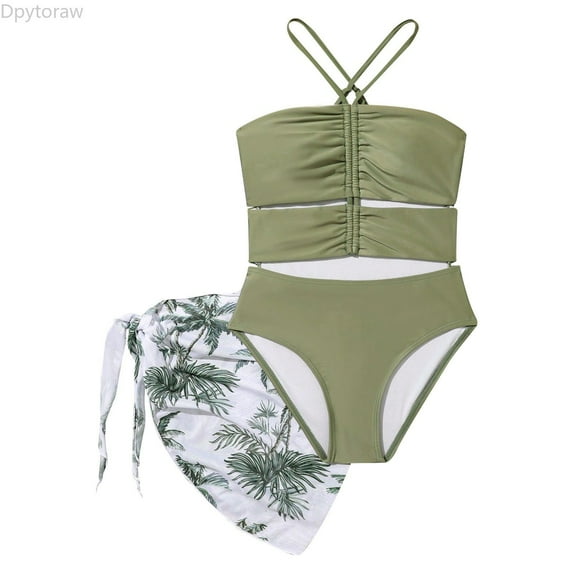 Dpytoraw Swimsuit Bikini Girls 2 Piece Bikini Teenager Girls Adjustable Shoulder Straps Swimsuits Children 4 12 Years Size Green 6-7 Years