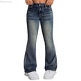 thumbnail image 1 of Dpytoraw Teen Girls Fashion Stretch Flare Denim Jeans, Stylish Casual Pants with Comfort Fit for Daily Wear Blue Size 8-9 Years, 1 of 6