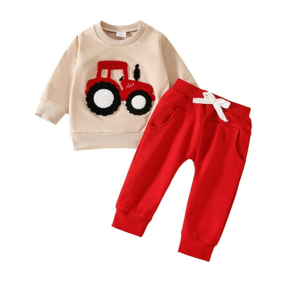 Dpytoraw Toddler 2 Pieces Baby Clothing Set Boys Tractor Car Jogging Suit Pullover And Trousers Two Piece Set Size 6-12 Months