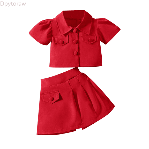 Dpytoraw Toddler Baby Girls Spring Summer Solid Cotton Short Sleeve Shirts Shorts Outfits Clothes‌ Girls summer shorts and tee sets Size Red 5-6 Years
