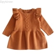 thumbnail image 1 of Dpytoraw Toddler Baby Kids Girls Solid Warm Sweater Dress Knit Crochet Dresses Clothes Girls Long Sleeve Dresses,Brown Size 12-18 Months, 1 of 2