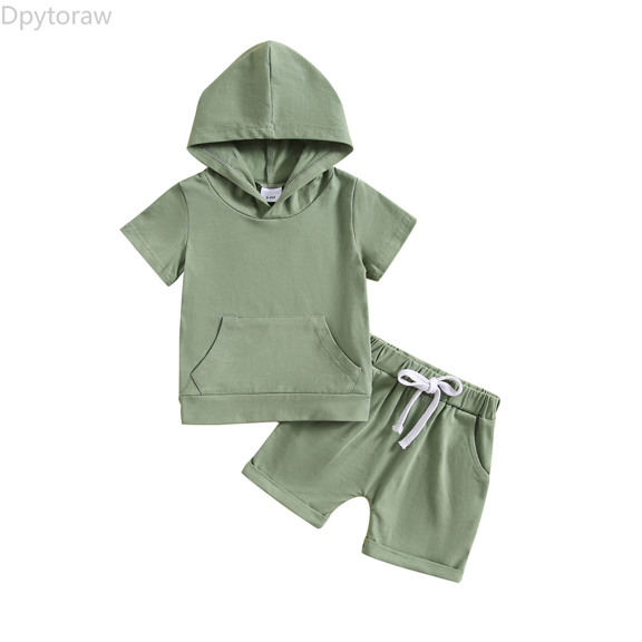 Dpytoraw Toddler Boys Girls Short Sleeve Solid Hooded T Shirt Tops Shorts Outfits Spring floral girls matching sets Size Green 18-24 Months