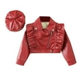 thumbnail image 1 of Dpytoraw Toddler Girls Leather Motorcycle Jacket Cute Ruffle Spring Fall PU Coat And Hat 2 To 7 Years Size 3-4 Years, 1 of 5