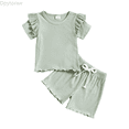 thumbnail image 1 of Dpytoraw Toddler Girls Summer Short Sleeve Solid Tops And Shorts 2PCS Outfits Clothes Set For Children Clothes Spring floral girls matching sets Size Green 18-24 Months, 1 of 5