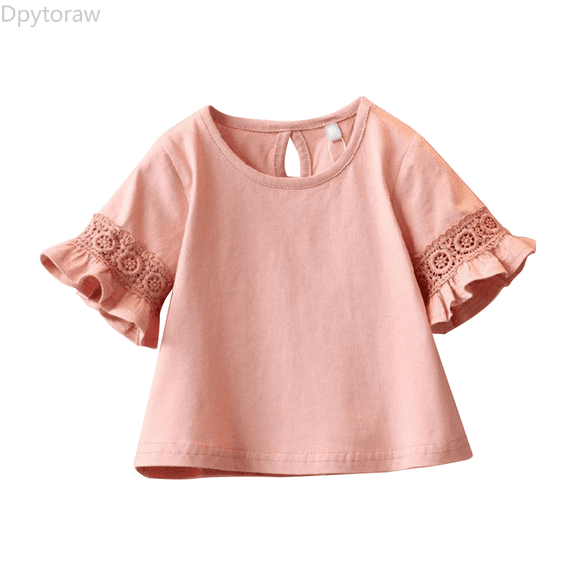 Dpytoraw Toddler Girls T Shirts Lace Half Sleeve Round Neck Loose Blouse Summer Solid Color Casual Girl Tops Summer Girl Tops Size Pink 2-3 Years