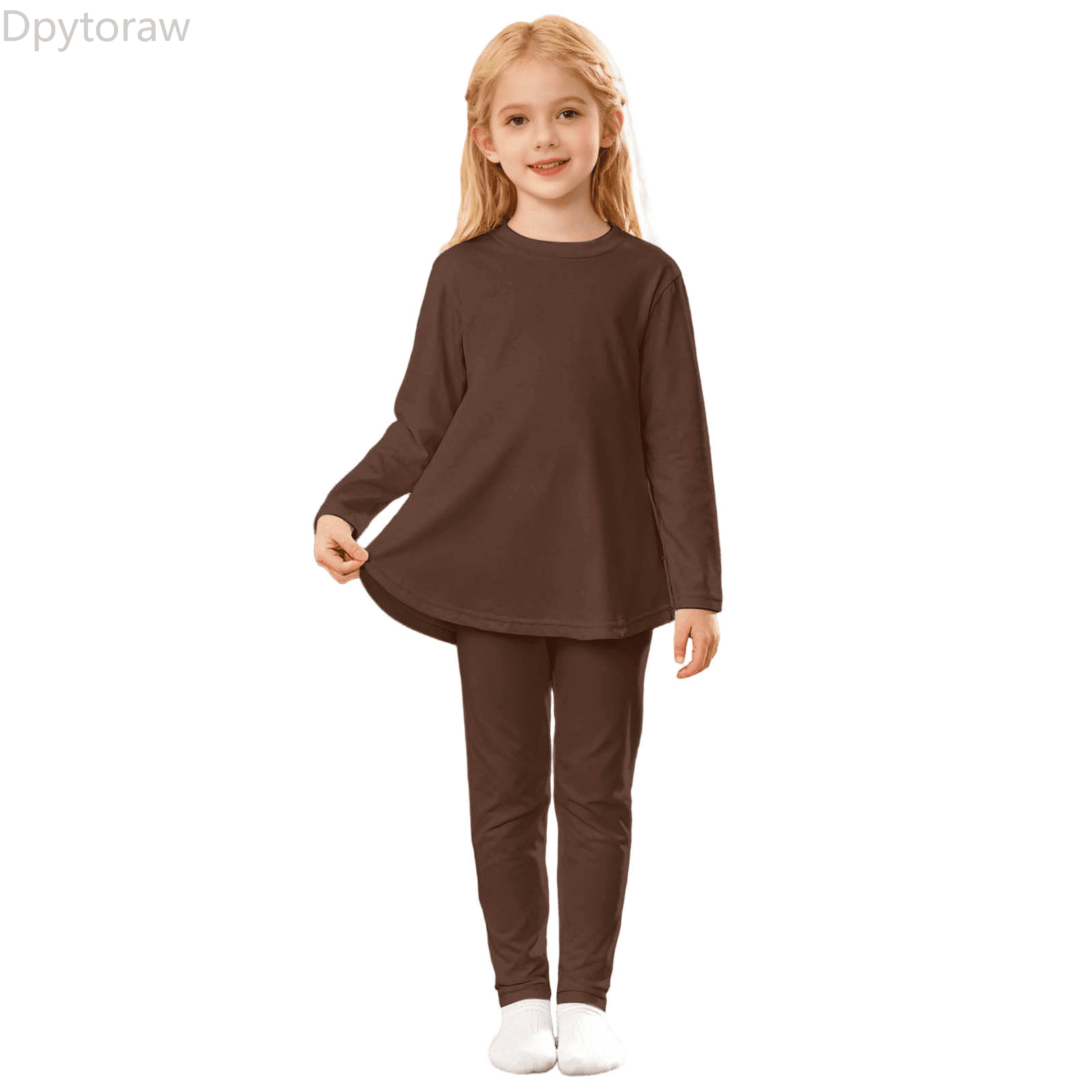 Baby Girl 3-Piece Outfit Set – Brown Dress, White Top & Pants