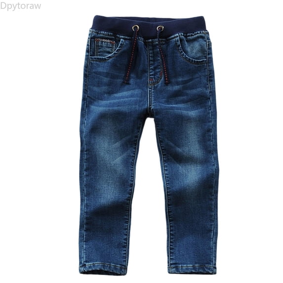 Dpytoraw Toddler Kid Boy Elastic Mid Waist Washed Full Length Straight Pants Denim Jeans Boys Jeans Size 5-6 Years