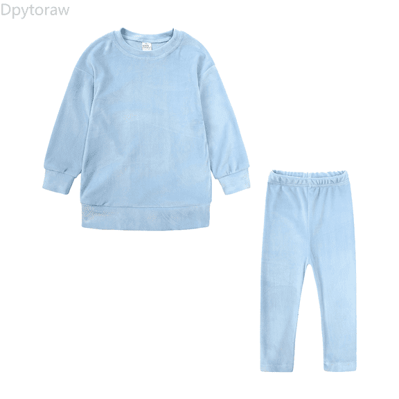Dpytoraw Toddler Kids Baby Boy Girl Clothes Unisex Solid Sweatsuit Long Sleeve Warm Fleece Pullover Tops Pants Set Fall Winter Pajamas Outfits Winter toddler girl outfits Size Blue 12-24 Months