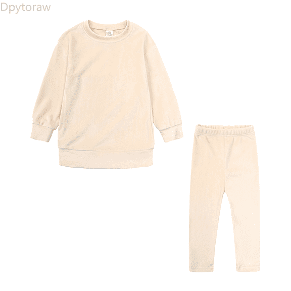 Dpytoraw Toddler Kids Baby Boy Girl Clothes Unisex Solid Sweatsuit Long Sleeve Warm Fleece Pullover Tops Pants Set Fall Winter Pajamas Outfits Winter toddler girl outfits Size Beige 2-3 Years