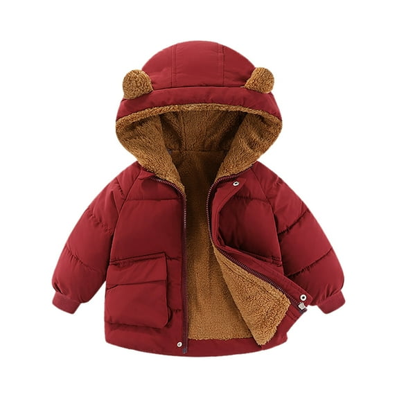 Dpytoraw Toddler Kids Baby Boys Girls Winter Bear Ears Hooded Coat Jacket Thick Warm Outerwear Clothes Outfits Size 12-18 Months
