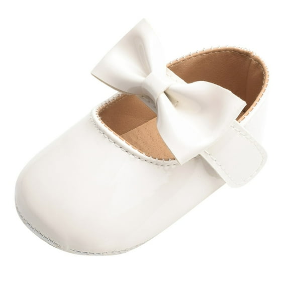 Dpytoraw Toddler Kids Baby Girls Patent Leather Cute Bow FirstWalk Hook&Loop Casual Shoes Baby Walking Shoes Size White 3