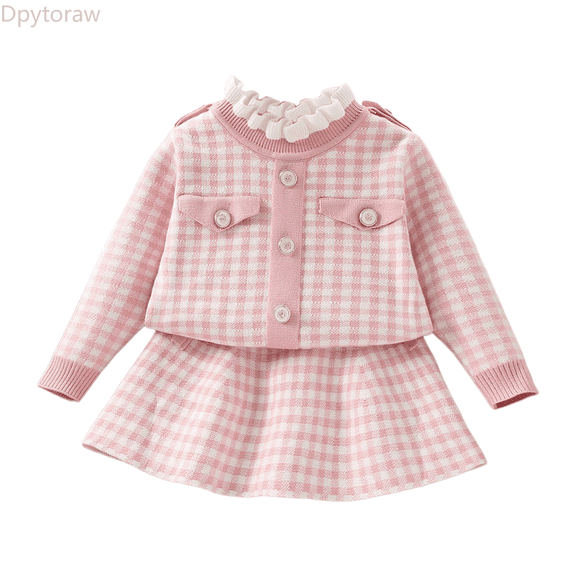 Dpytoraw Toddler Kids Girls Long Sleeve Knit Pullover Plaid Tops Skirts Outfits Back to school outfits 2026 Size Red 3-4 Years