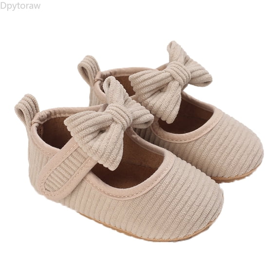 Dpytoraw Toddler Kids Infant Girls Soild Colour Bowknot Princress Shoes Soft Sole The Floor Barefoot Non Slip First Walkers Prewalker Shoes Baby Walking Shoes Size Beige 12-18 Months
