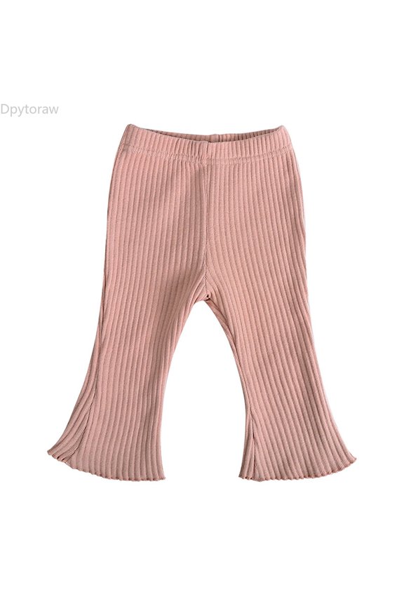 Toddler Knitted Flared Pants, Ribbed Stretchy Casual Solid Color Comfortable Bottoms for Baby Girls Pink Size 2-3 Years
