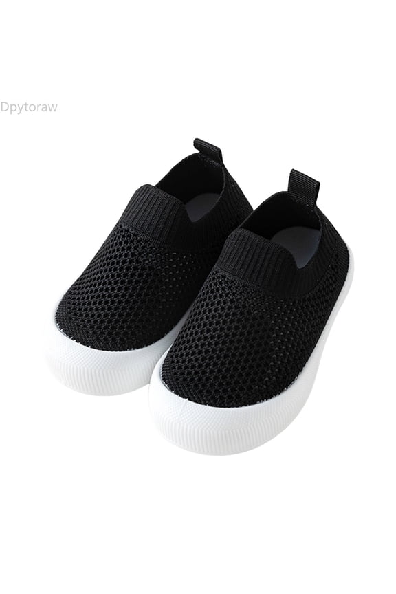 Toddler Slip-on Sneakers Baby Walking Sock Shoes Girls Boys Non-Slip Breathable Mesh Tennis Shoes Size Black 12-18 Months