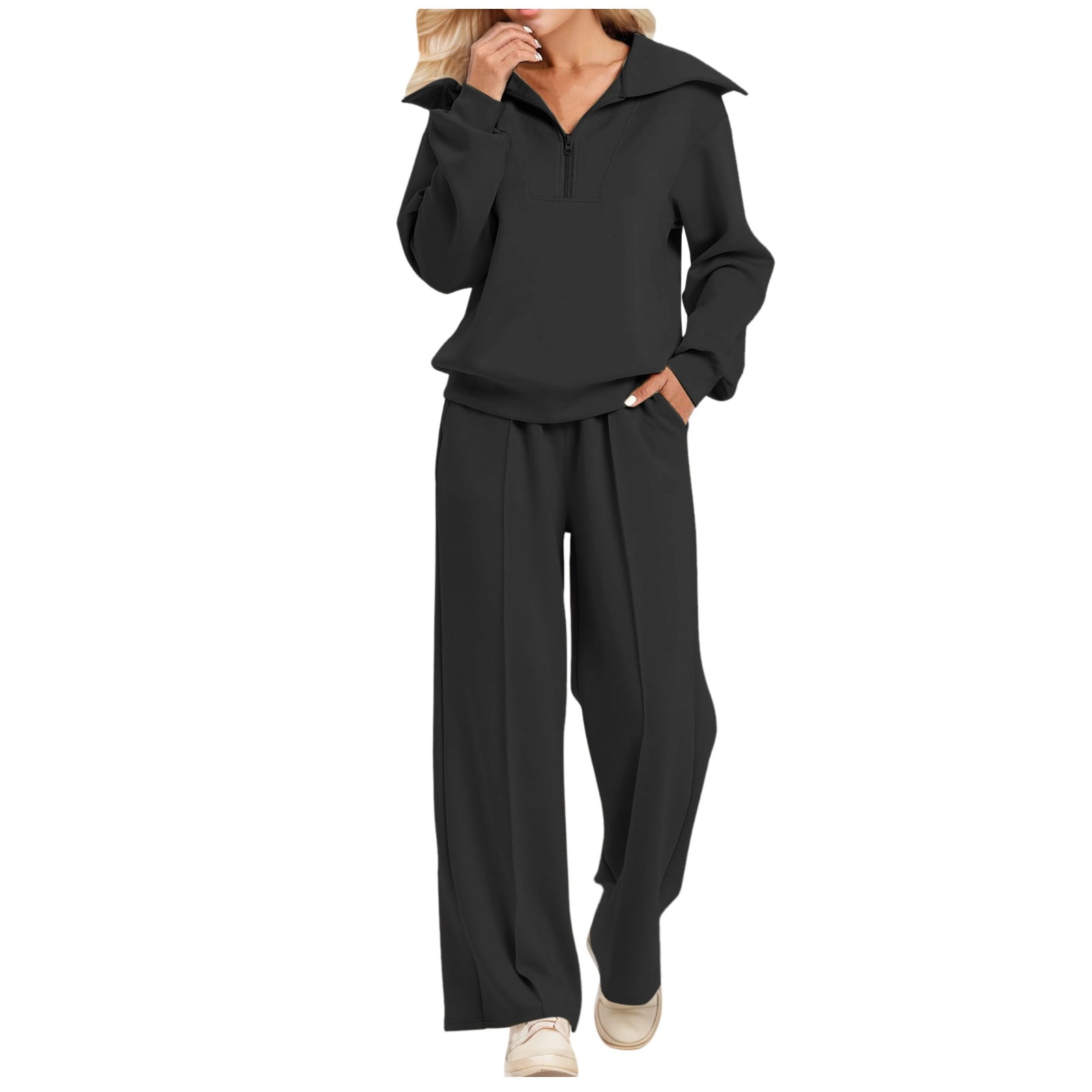 Dpytoraw Two Piece Outfits Half Zip Sweatshirt Sweatsuit Sets For