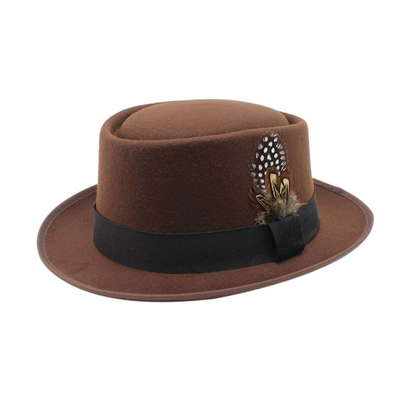 Dpytoraw Unisex Wool Fedora Hat With Feather Classic Flat Top French Style Cap For Oktoberfest Celebrations