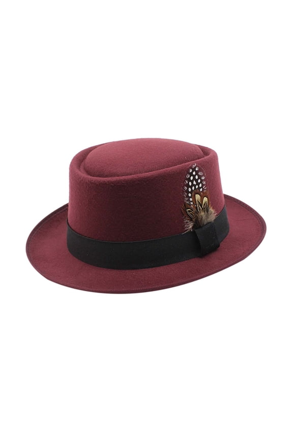Unisex Wool Fedora Hat With Feather Classic Flat Top French Style Cap For Oktoberfest Celebrations
