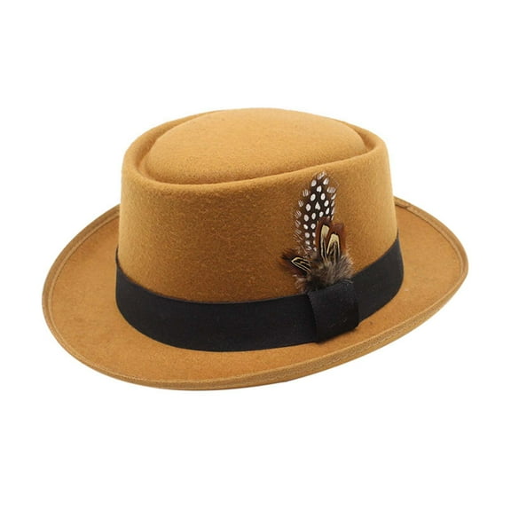 Dpytoraw Unisex Wool Fedora Hat With Feather Classic Flat Top French Style Cap For Oktoberfest Celebrations