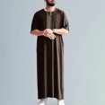 thumbnail image 1 of Dpytoraw Vintage Embroidered Men's Long Robe With Side Pockets Retro Muslim Thobe For Casual Wear Men’s Wrinkle-Free Shirts, 1 of 5