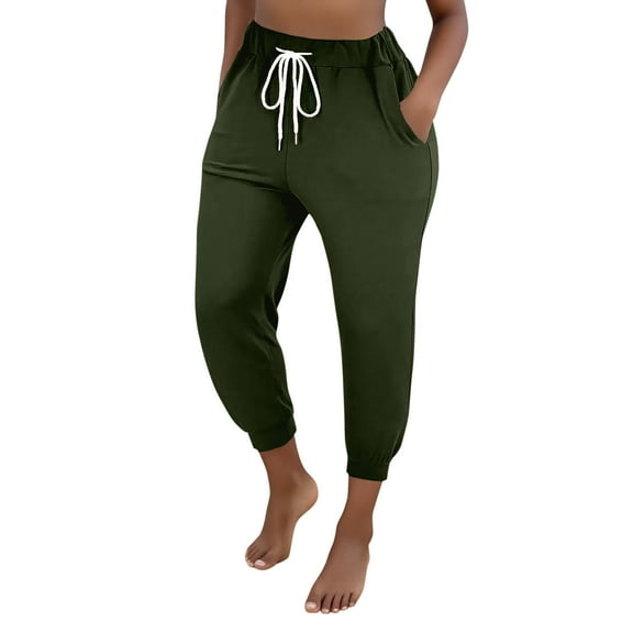 Dpytoraw Waisted Lace Up Small Toe Cuffs Women's Solid Color Versatile Temperament Casual Pants Lounge Pants Women Green L