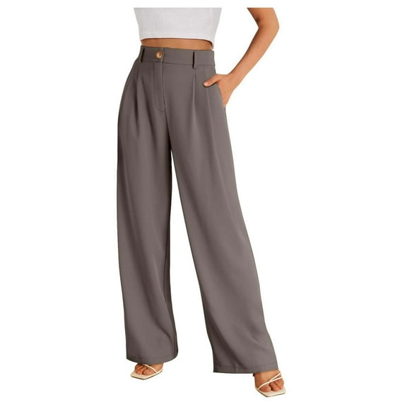 Dpytoraw Wide Leg Dress Pants Women's High Waisted Dressy Trousers Coffee