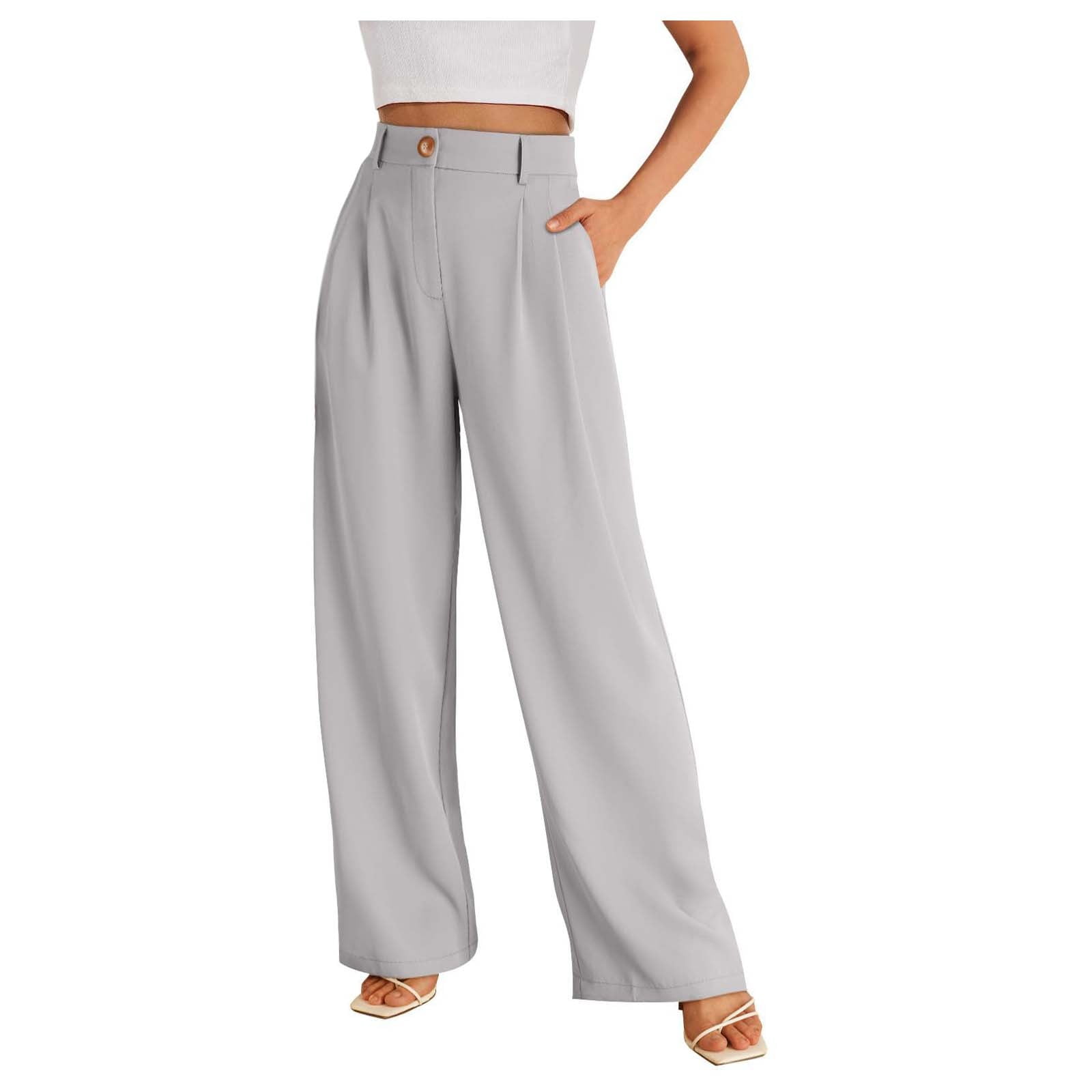 Dpytoraw Wide Leg Dress Pants Women's High Waisted Dressy Trousers Grey ...