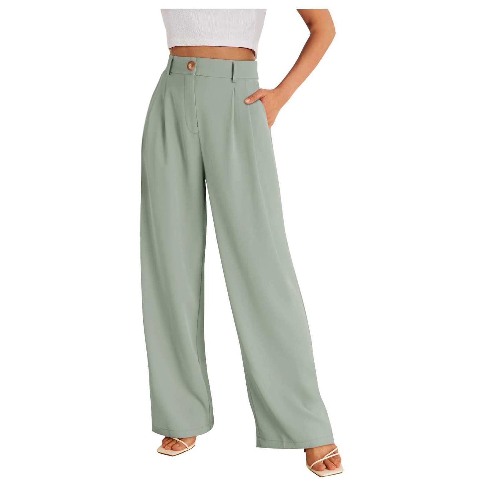 Dpytoraw Wide Leg Dress Pants Women's High Waisted Dressy Trousers Light  Green - Walmart.com